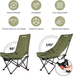 Chaise de Camping Pliante avec Dossier Réglable - كرسي تخييم بظهر عالي مريح قابل لتمديد 9